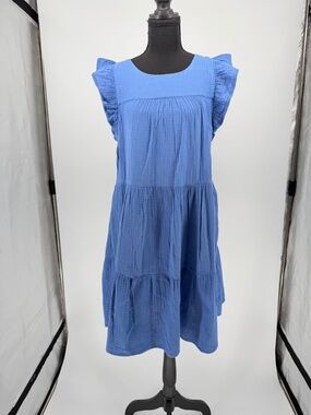J.Crew Blue Mini Gauze Tiered Ruffle Tank Dress‎ M